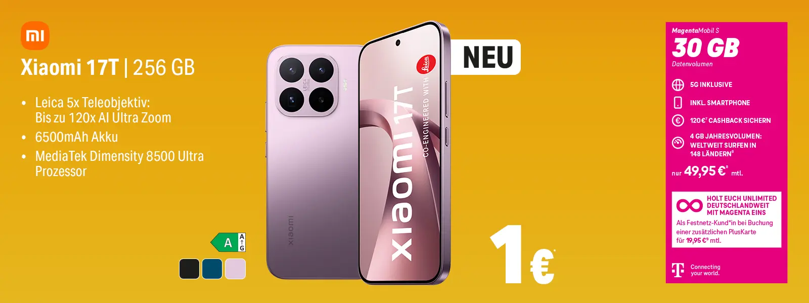 Werbebanner Xiaomi 17T 256 GB Smartphone mit Leica Kamera und 6500mAh Akku
