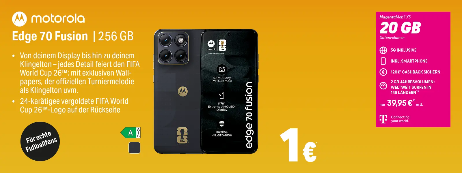 Werbebanner Motorola Edge 70 Fusion 256 GB mit 5G-Tarif und 20 GB Datenvolumen