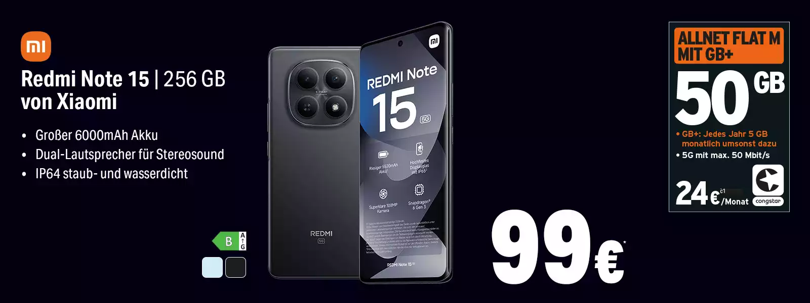 Werbung: Xiaomi Redmi Note 15 256 GB Smartphone mit 50GB Allnet-Flat-Angebot