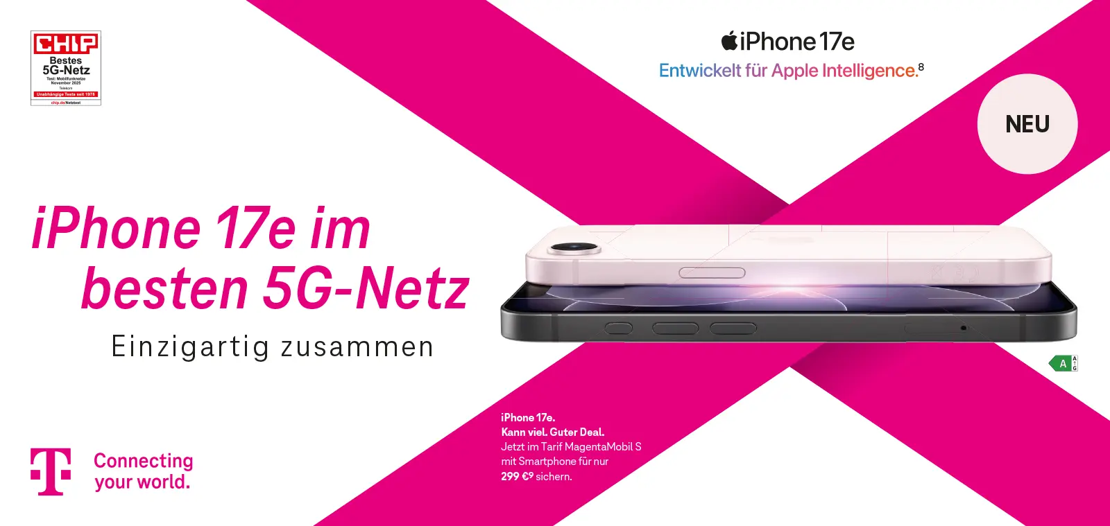 Telekom Werbung: iPhone 17e im besten 5G-Netz, Smartphone im Profil
